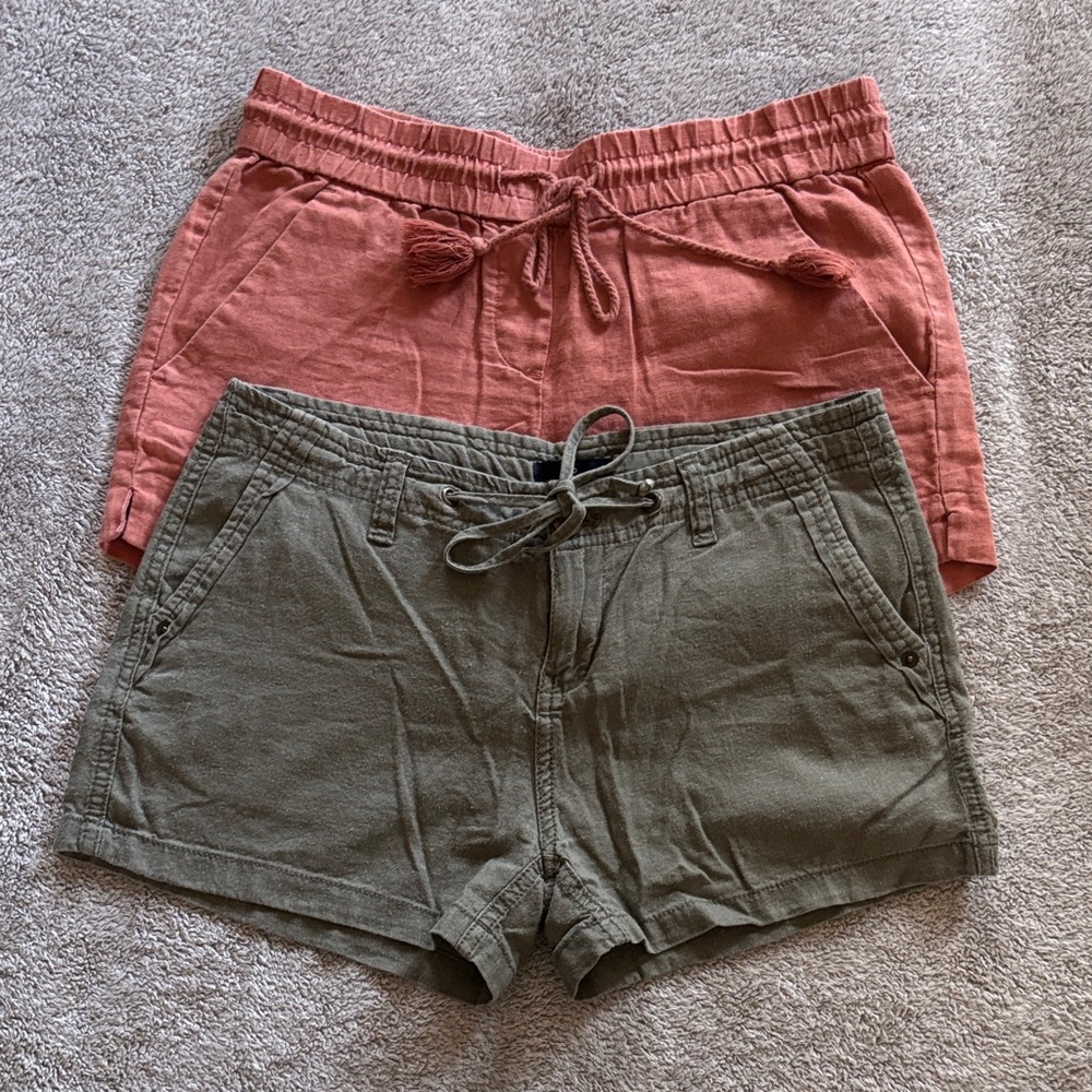 LOFT Women's Linen Shorts - Coral and Olive